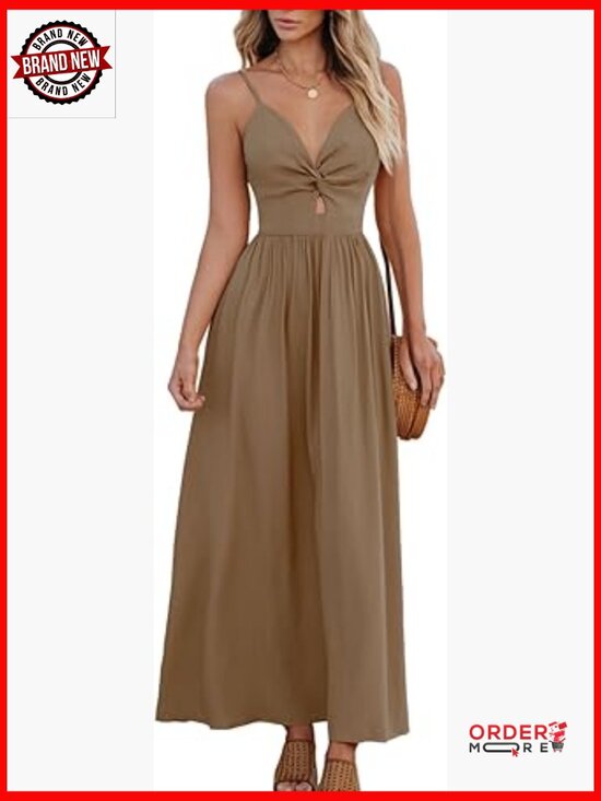 Dresses & Skirts - Sleeveless V-Neck Maxi Dress with Cutout Twist Back, Summer Formal